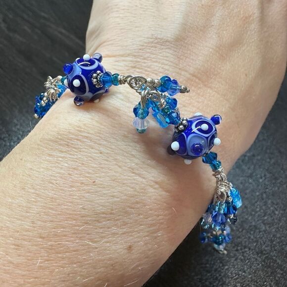 Vintage blue hand-blown glass and sterling silver bracelet, pendant bundle! - Picture 9 of 16